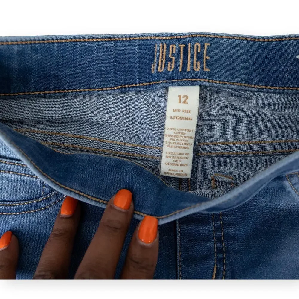 Justice Girls Medium Wash Distressed Jeggings 12